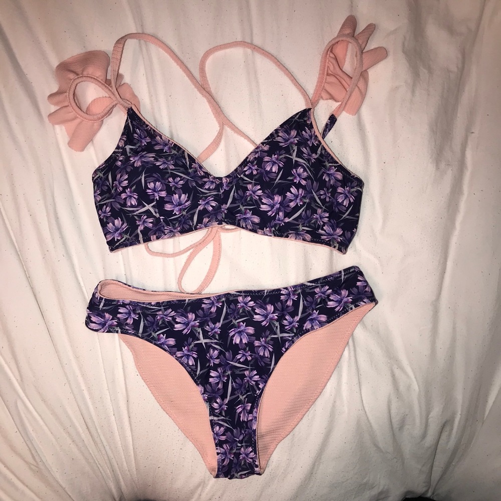 Reversible CUPSHE bikini floral purple pink small